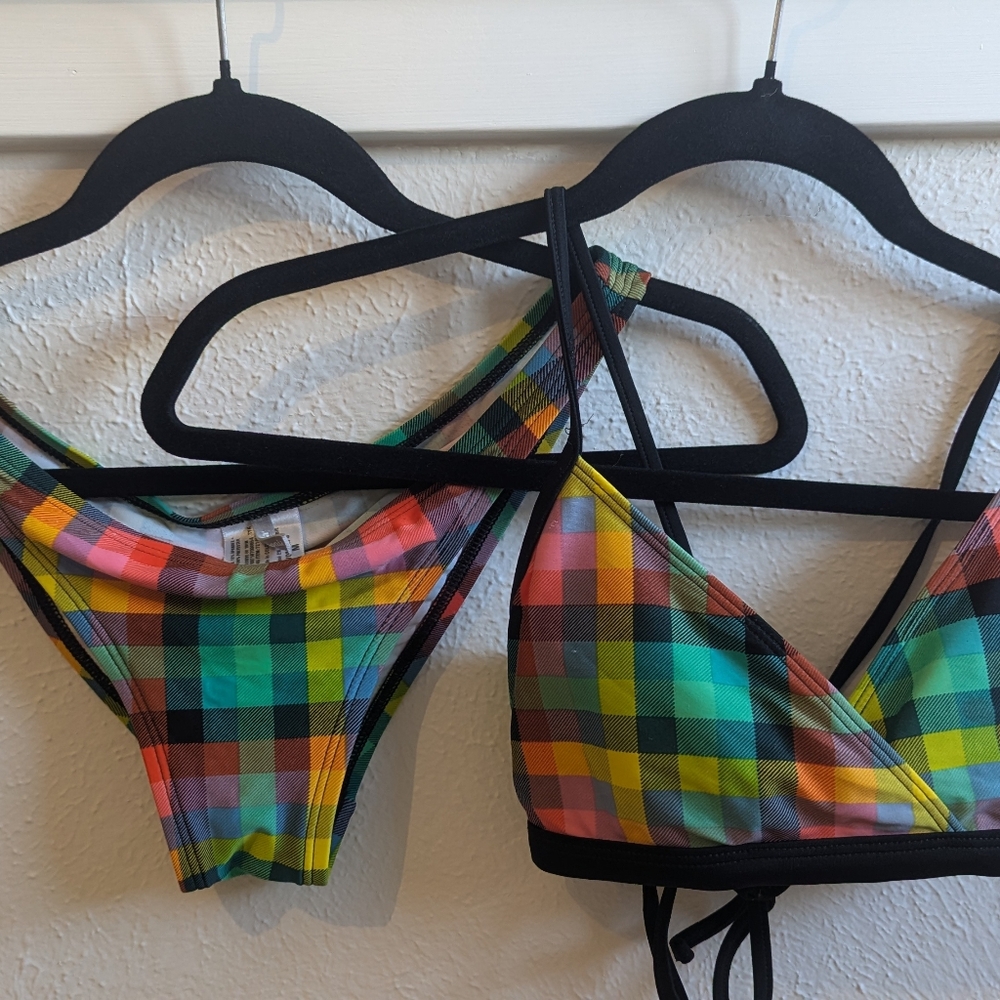 Patagonia Multicolor Plaid Bikini - Green, Yellow, Blue, Pink